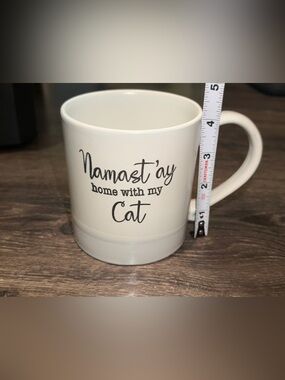 Namast’ay Home With My Cat Coffee Mug White Cat Lover Funny Gift